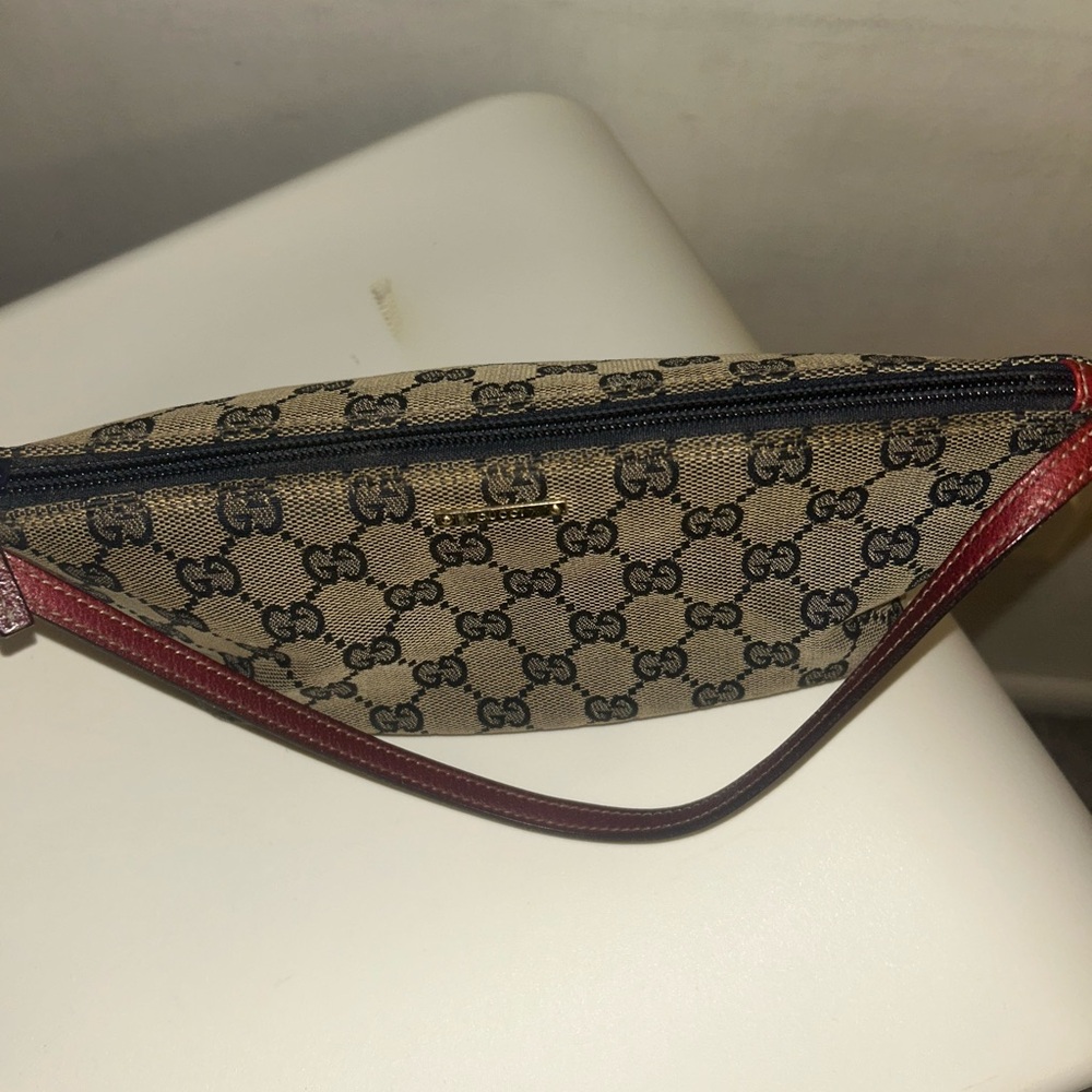 Gucci Monogram Beige and Red Wristlet